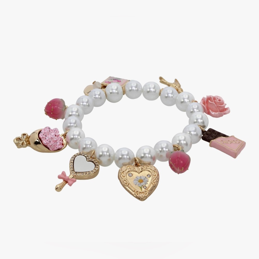 BETSEY JOHNSON SWEETHEART CHARM ROSE CHOCOLATE BAR STRETCH BRACELET- NWT
